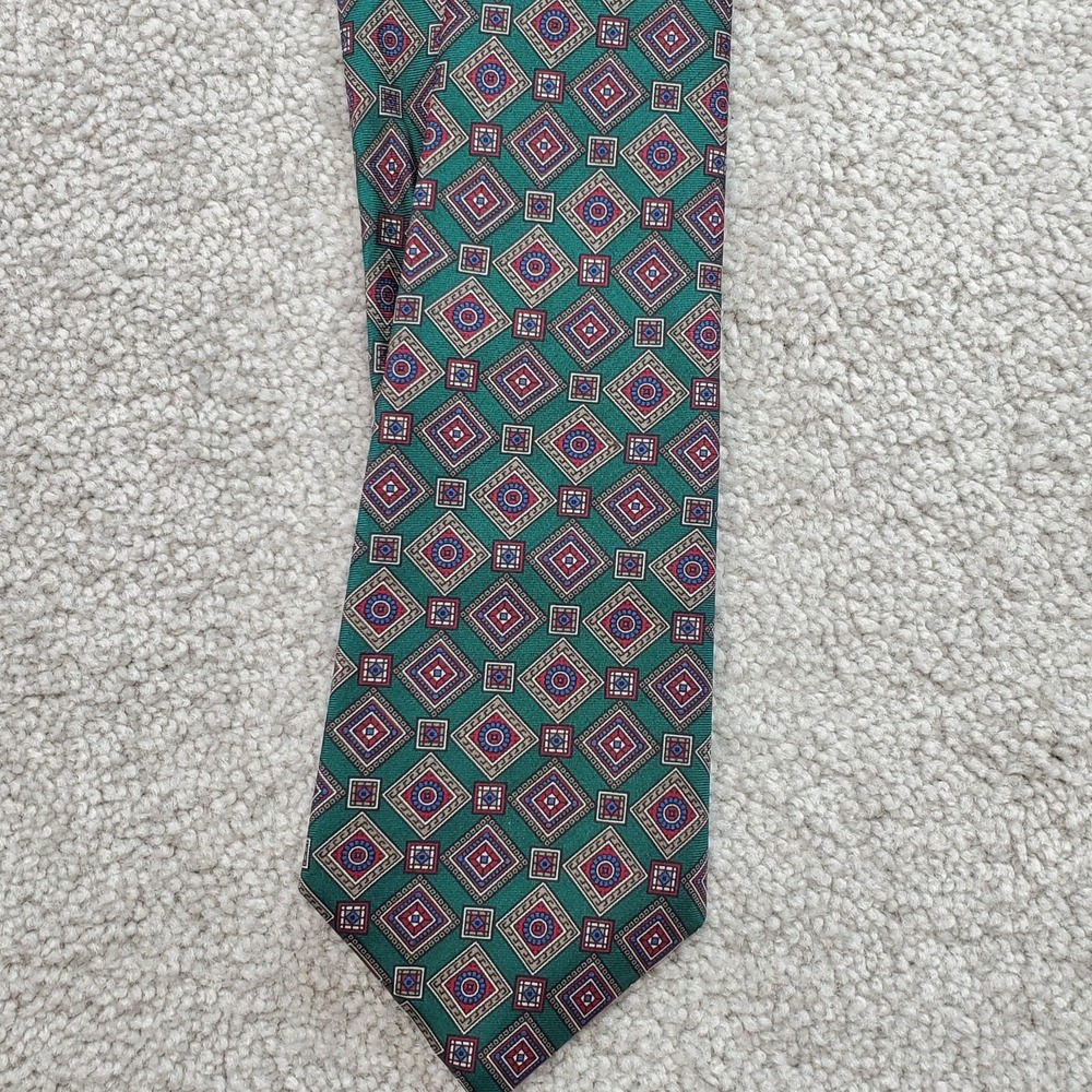 Oscar De La Renta Couture Neck Tie Men Multi Green Geometric Business Career 55"